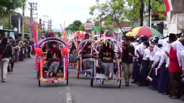 Pedicab carnival on celebration grebeg pancasila. Grebeg Pancasila is held to celebrate Pancasila day