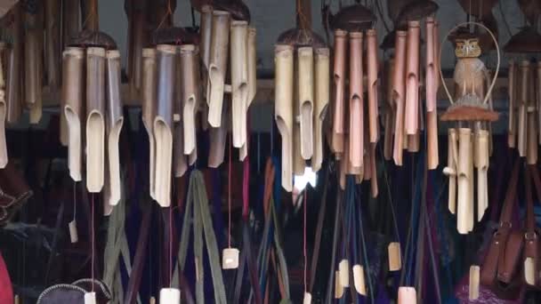 Bamboo Wind Chimes Natural Background — Stockvideo