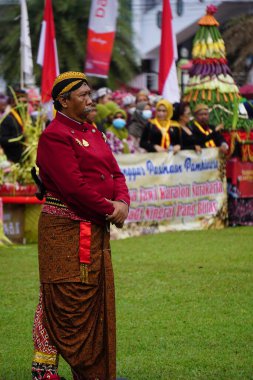 Indonesian with javanese traditional costume on grebeg pancasila. Grebeg pancasila held to celebrate pancasila day