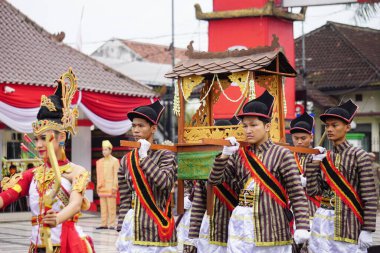 Indonesian with ancient Javanese soldier cloth on grebeg Pancasila ceremony