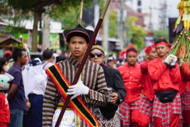 Indonesian with ancient Javanese soldier cloth on grebeg Pancasila ceremony