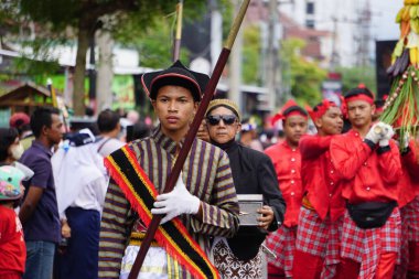 Indonesian with ancient Javanese soldier cloth on grebeg Pancasila ceremony