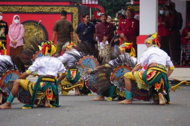 Indonesian perform traditional dance on grebeg pancasila. Grebeg pancasila held to celebrate pancasila day
