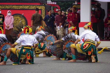 Indonesian perform traditional dance on grebeg pancasila. Grebeg pancasila held to celebrate pancasila day