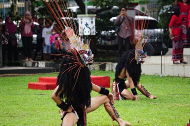 Indonesian perform barongan kucingan dance. This dance come from blitar, East Java, Indonesia