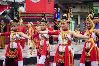 Indonesian with ancient Javanese soldier cloth on grebeg Pancasila ceremony