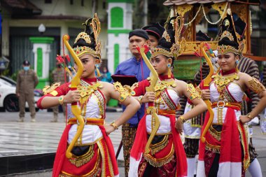 Indonesian with ancient Javanese soldier cloth on grebeg Pancasila ceremony