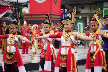 Indonesian with ancient Javanese soldier cloth on grebeg Pancasila ceremony