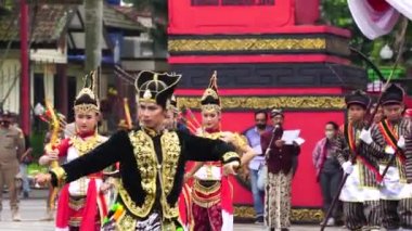 Indonesian with ancient Javanese soldier cloth on grebeg Pancasila ceremony