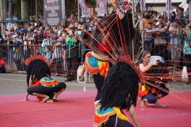 Indonesian perform barongan kucingan dance. This dance comes from blitar
