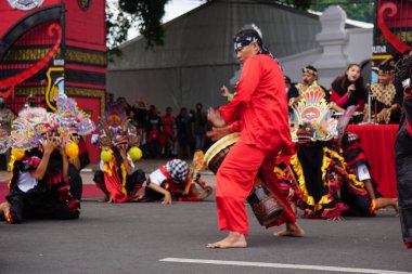 Indonesian perform barongan kucingan dance. This dance comes from blitar