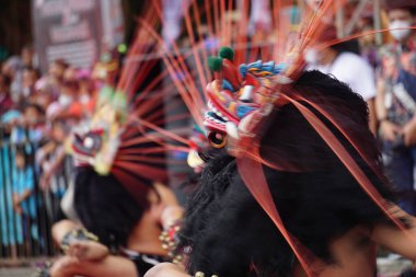 Indonesian perform barongan kucingan dance. This dance comes from blitar
