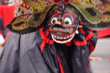 Indonesian perform barongan kucingan dance. This dance comes from blitar
