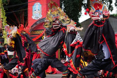 Indonesian perform barongan kucingan dance. This dance comes from blitar