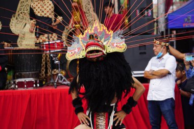 Indonesian perform barongan kucingan dance. This dance comes from blitar