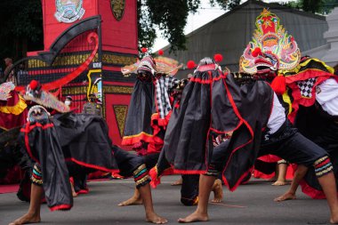 Indonesian perform barongan kucingan dance. This dance comes from blitar