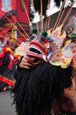 Indonesian perform barongan kucingan dance. This dance comes from blitar