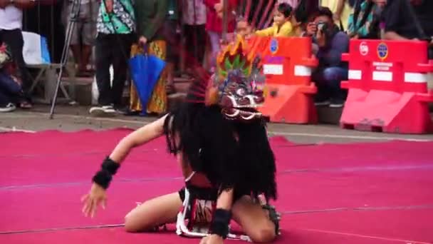 Indonésio Executar Dança Kucingan Barongan Esta Dança Vem Blitar — Vídeo de Stock