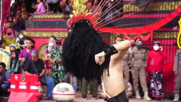 Indonesian Perform Barongan Kucingan Dance Dance Comes Blitar — Wideo stockowe