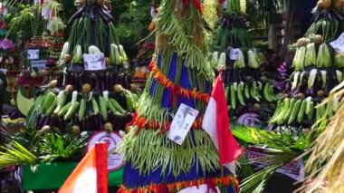 Endonezya bağımsızlık gününü Simpang Lima Gumul Kediri 'de kutlamak için Kirab tumpeng hasil bumi (çiftçi şükran günü)