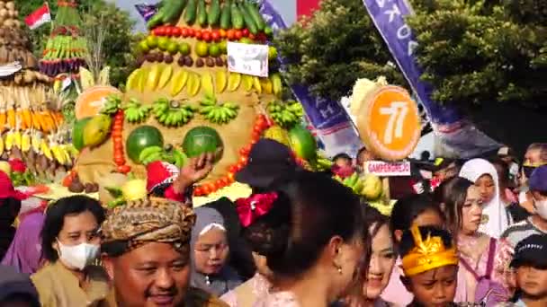Kirab Tumpeng Hasil Ucapan Syukur Petani Untuk Merayakan Hari Kemerdekaan — Stok Video