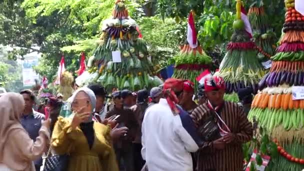 Kirab Tumpeng Hasil Bumi Farmer Thanksgiving Celebrate Indonesian Independence Day — Stock Video