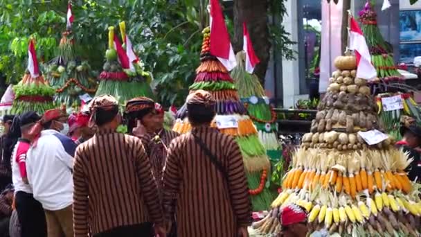 Kirab Tumpeng Hasil Bumi Farmer Thanksgiving Celebrate Indonesian Independence Day — Stock Video