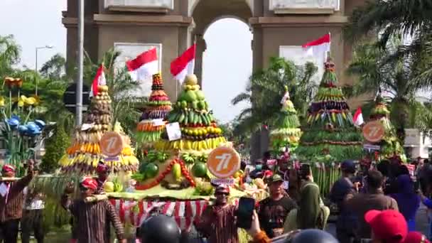 Kirab Tumpeng Hasil Bumi Święto Dziękczynienia Rolnika Okazji Indonezyjskiego Dnia — Wideo stockowe