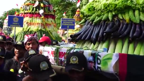 Kirab Tumpeng Hasil Ucapan Syukur Petani Untuk Merayakan Hari Kemerdekaan — Stok Video