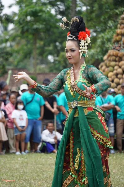 Indonezyjski Taniec Emprak Sumberasri Durian Festiwal Ten Taniec Powitalny Taniec — Zdjęcie stockowe