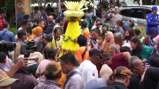 Javanese Shouldering Food Tumpeng Ceremony Tulungagung Anniversary Bersih Nagari Tumpeng — Stock Video