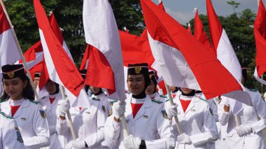 Kirab kebangsaan (Ulusal Karnaval) üzerinde Endonezya bayrağı yükselticisi)