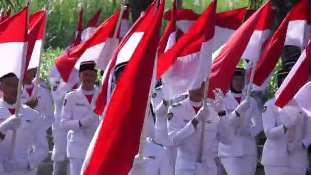 Ινδονησιακή Σημαία Στο Kirab Kebangsaan Εθνικό Καρναβάλι — Αρχείο Βίντεο