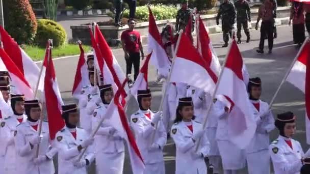 Indonezyjska Flaga Kirab Kebangsaan Narodowy Karnawał — Wideo stockowe