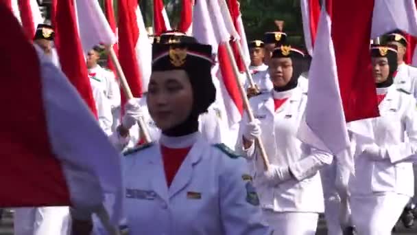 Indonesische Vlaggenschip Kirab Kebangsaan Nationaal Carnaval — Stockvideo