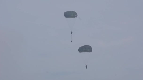 インドネシア空軍はスカイダイビングを行います — ストック動画