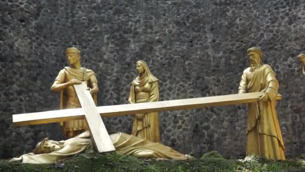 Jezus Standbeeld Puhsarang Kerk Puhsarang Een Kerk Gebouwd Met Stenen — Stockvideo