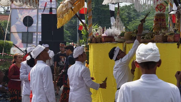 Tawur Agung Szertartás Ezt Szertartást Hinduk Tartják Nyepi Szent Napja — Stock Fotó