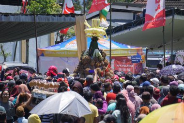 Endonezya, pulud ketan üzerinde tumpeng durian (durian koni) için savaşmaktadır. Pulud ketan, Kediri 'de düzenlenen Durian festivali.