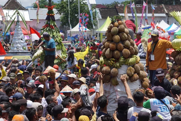 Indonésio Está Lutando Pelo Tumpeng Durian Cone Duriano Pulud Ketan — Fotografia de Stock