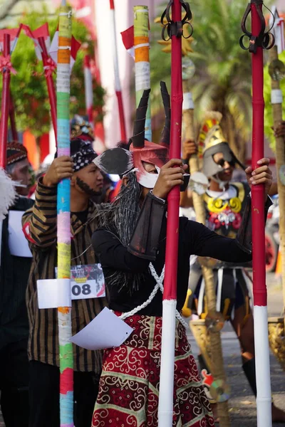 Carnaval Stilts Festival Egrang Para Celebrar Dia Independência Indonésia Simpang — Fotografia de Stock