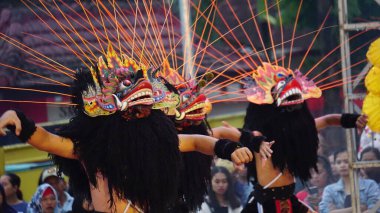 Indonesian perform barongan kucingan dance. This dance come from blitar