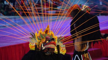 Indonesian perform barongan kucingan dance. This dance come from blitar