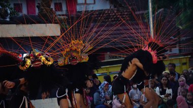 Indonesian perform barongan kucingan dance. This dance come from blitar