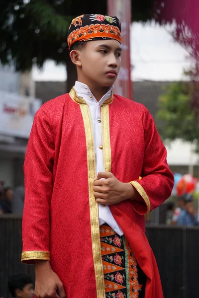 Indonesio Con Paño Tradicional Yakarta Carnaval Ben —  Fotos de Stock