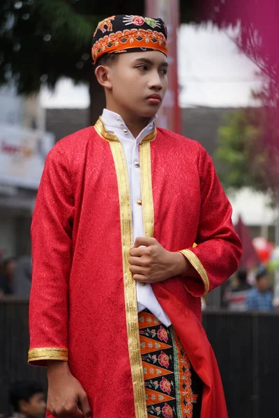 Indonesio Con Paño Tradicional Yakarta Carnaval Ben — Foto de Stock