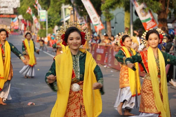 Lancang Dança Kuning Riau Ben Carnival Esta Dança Retrata Luta — Fotografia de Stock