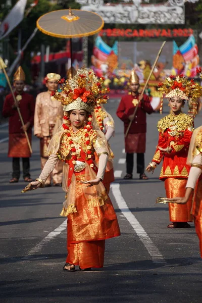 Gending Sriwijaya Dance Sumatera Selatan Ben Carnival Dance Depicts Joy — Stock Photo, Image