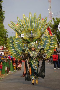 Tavus kuşu kostümlü Biro Moda Karnavalı.