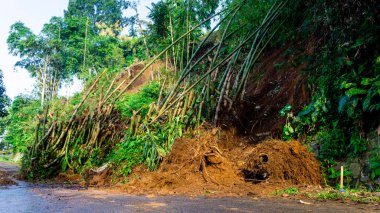 Tepedeki arazi çöktü ve otoyolu kapladı.